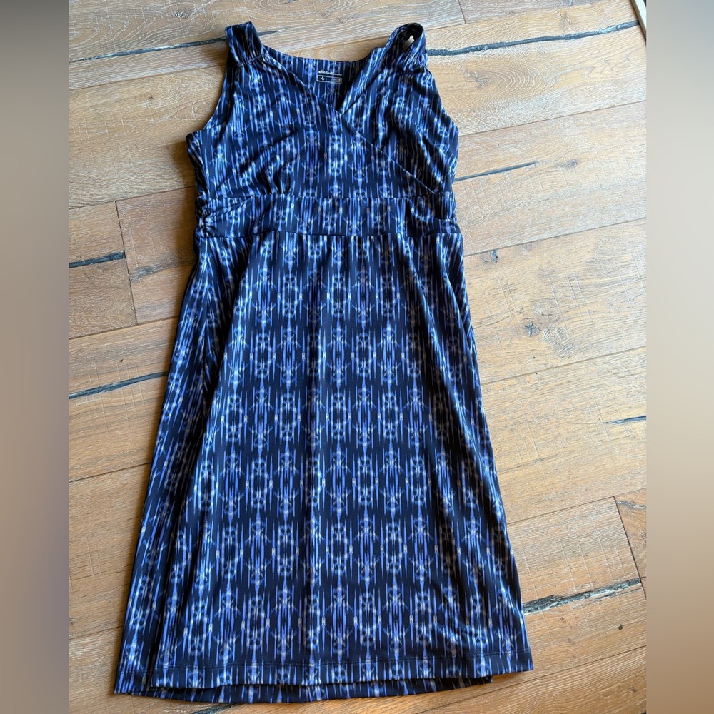 Eddie Bauer Navy and White Patterned Midi Dress